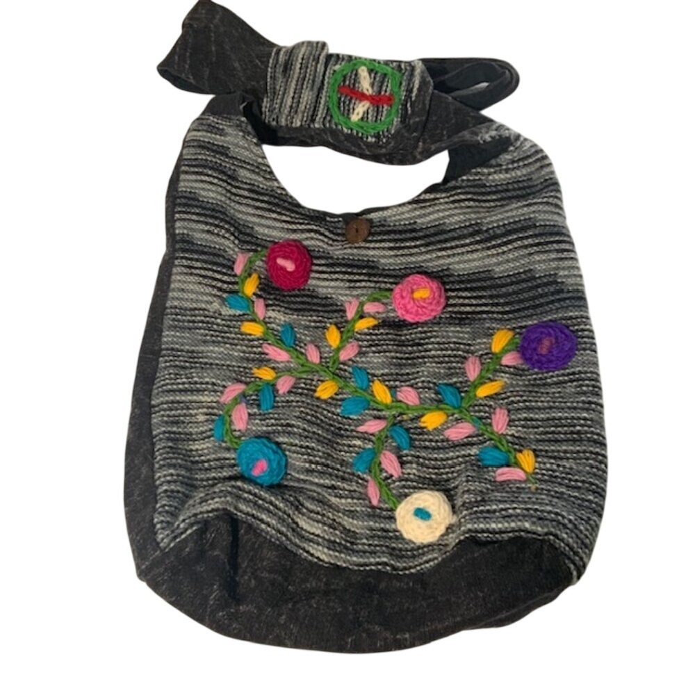 Embroidered Floral Handbag Boho Chic Artisan Art Shoulder Bag Indie Hippie